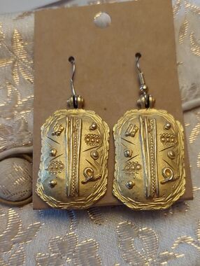 Artisan Gold Wash Turkish Brass Decorative Drop Earrings - Unbranded